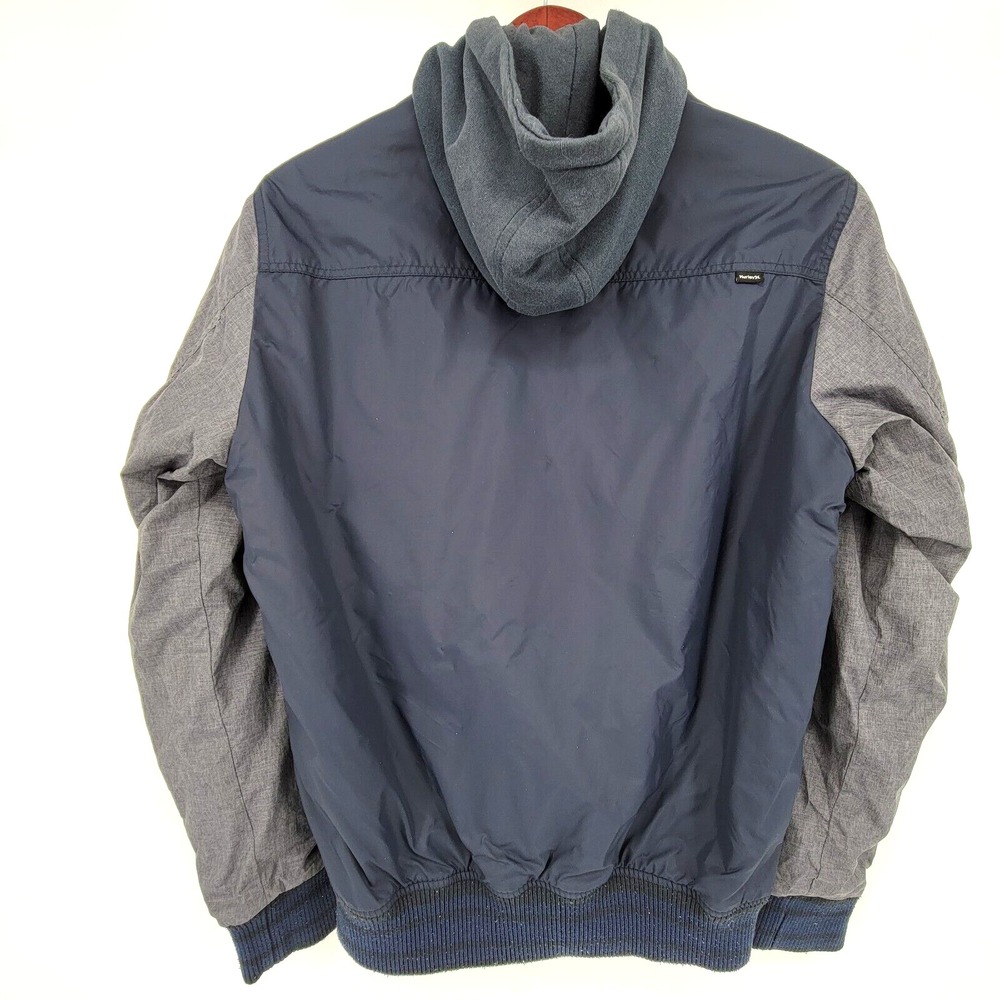 Hurley Men's Size Medium Blue Hooded Button Up Long Sleeve Jacket with Pockets - Picture 2 of 9